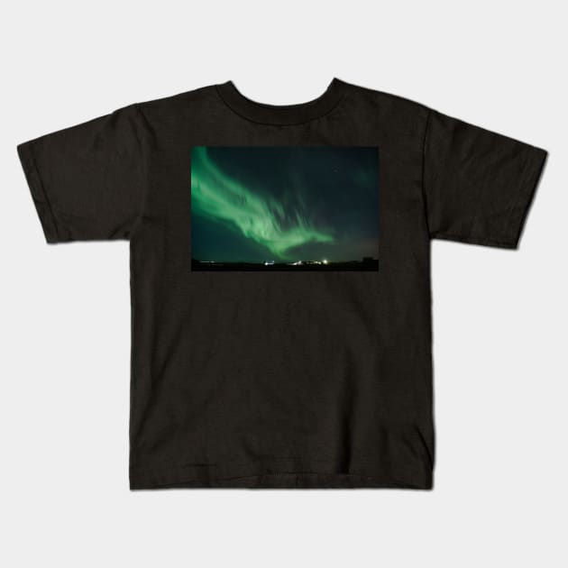 Northern Lights Aurora Borealis Dancing Over The Night Sky in Iceland Kids T-Shirt by Danny Wanders